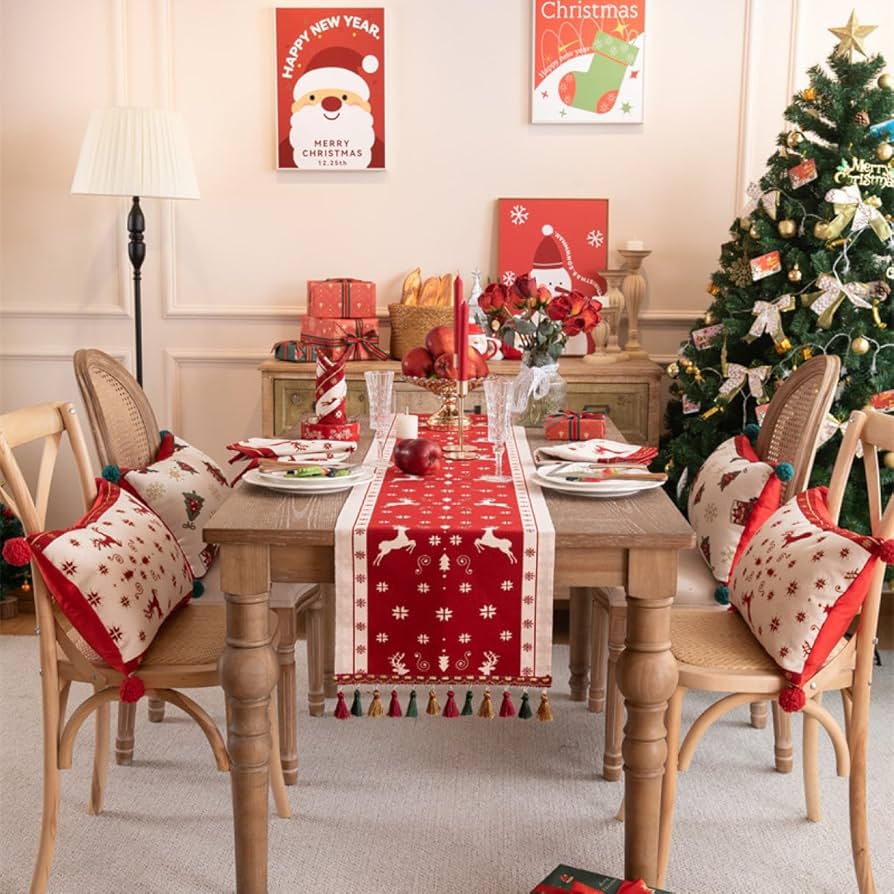 Amazon｜ZLUKUO テーブルランナー クリスマステーブルクロス