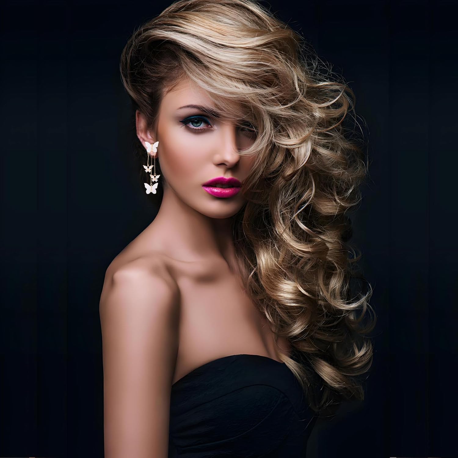 Butterfly Earrings for Women Sparkle Crystal Rhinestone Purple Butterfly Dangle Drop Earrings Long Crystal Butterfly Tassel Earrings Purple Earrings Wedding Jewelry for Singer Fans Costume Outfits Gifts - Image 3