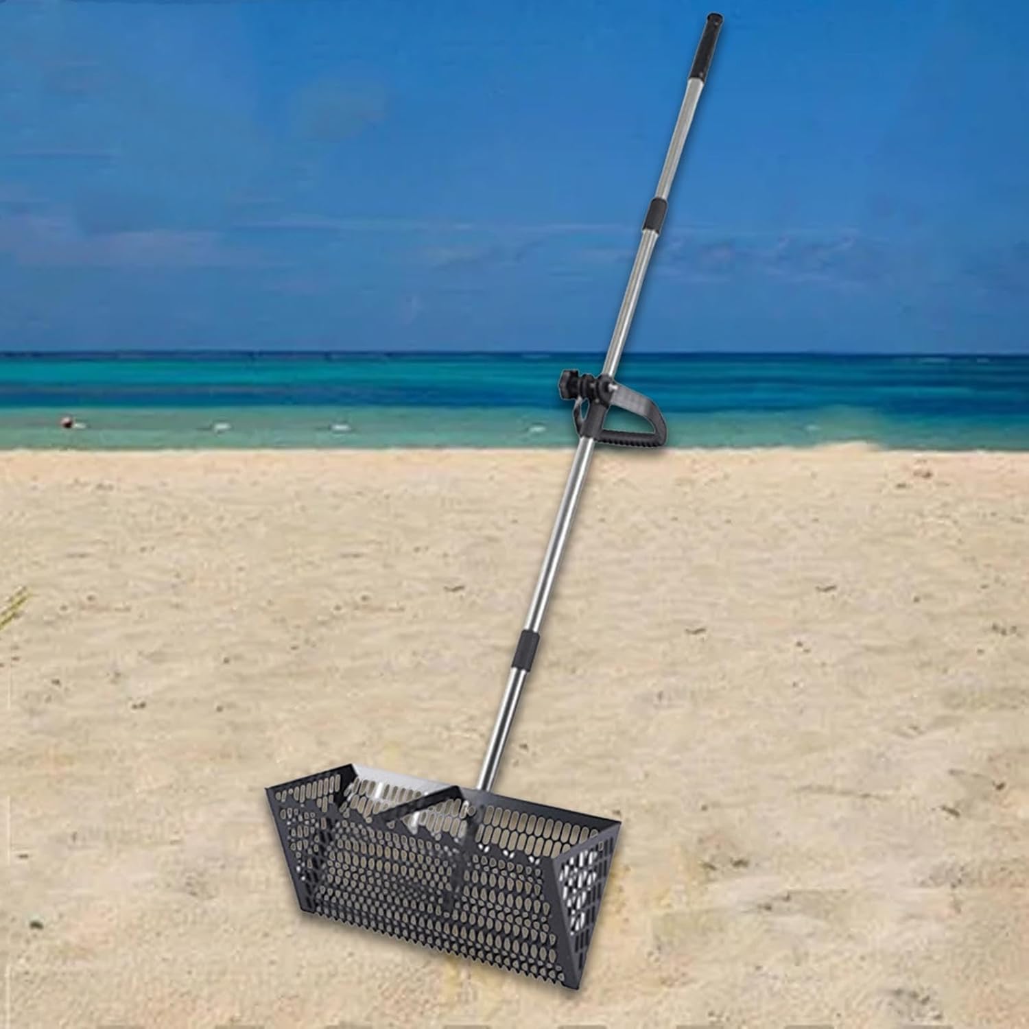Sand Rake Cat Scooper Long Handle Deep Sifter Dog Waste Removal Rake, Black