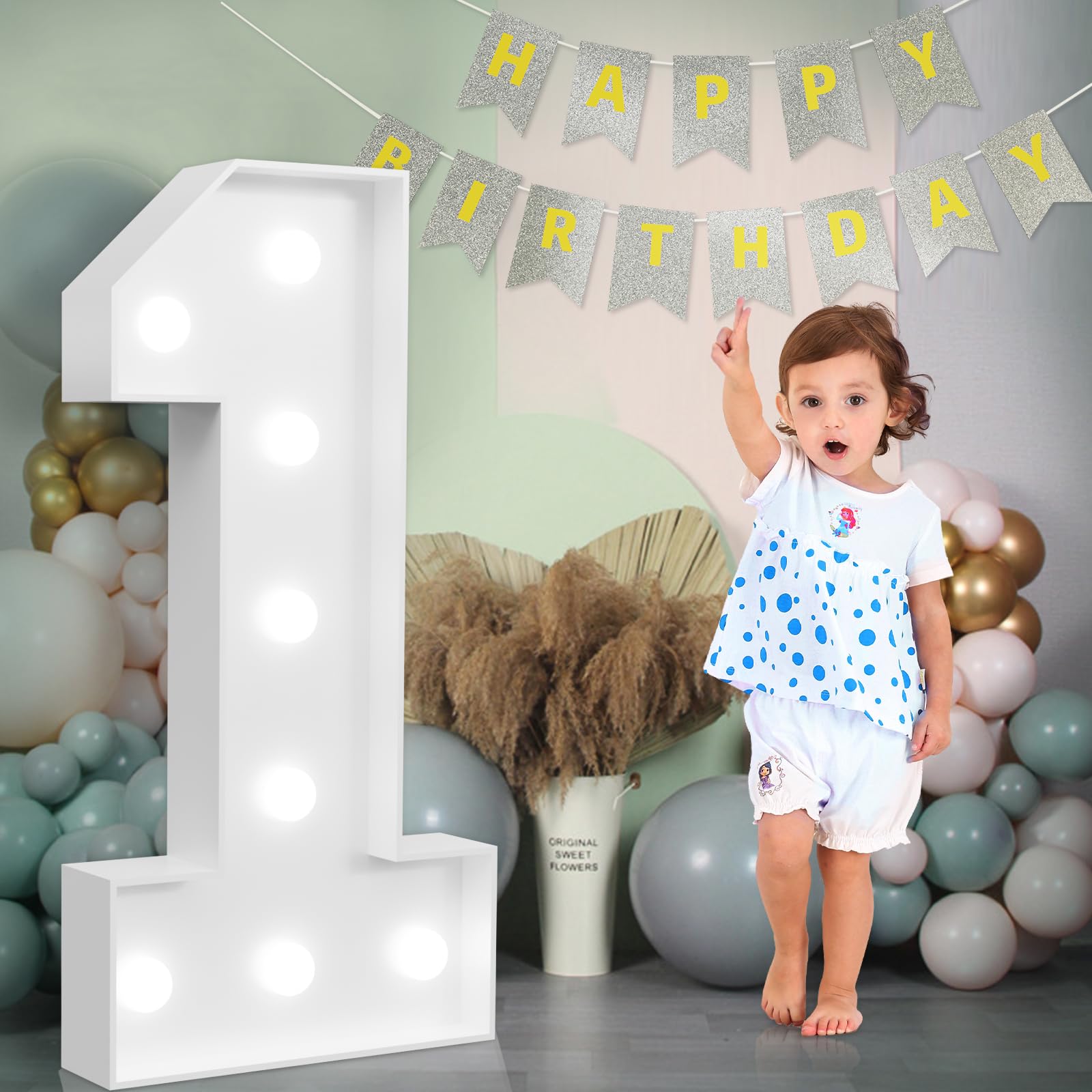 imprsv Marquee Numbers Large 1st-Birthday Decorations: 3ft Light Up Number First Birthday Decoration for Boy Girl One Year Old Birthday Decor