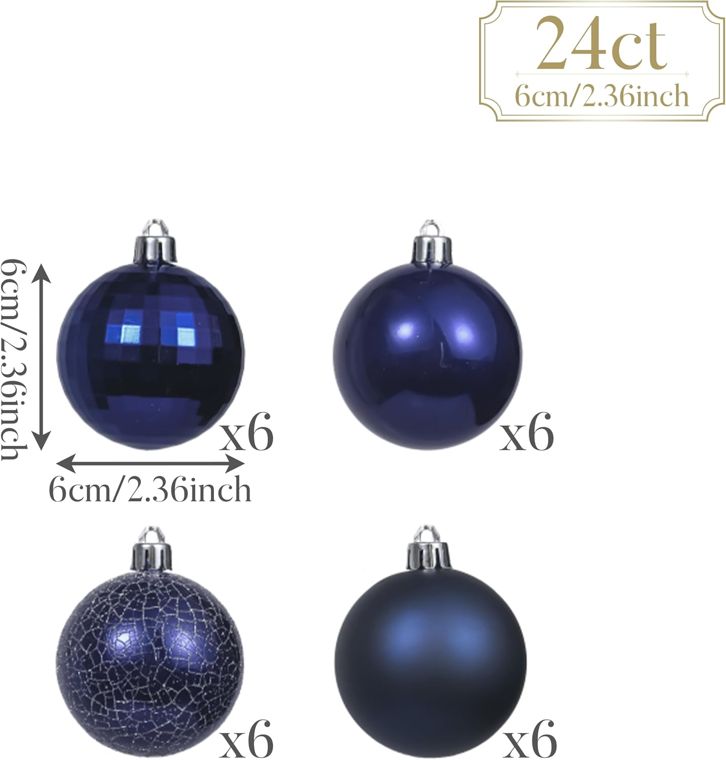 Valery Madelyn Christmas Tree Decorations Set, 24ct Navy Blue Shatterproof Christmas Ball Ornaments Bulk, 2.36 Inches Winter Wonderland Hanging Ornaments for Xmas Holiday Party Decor