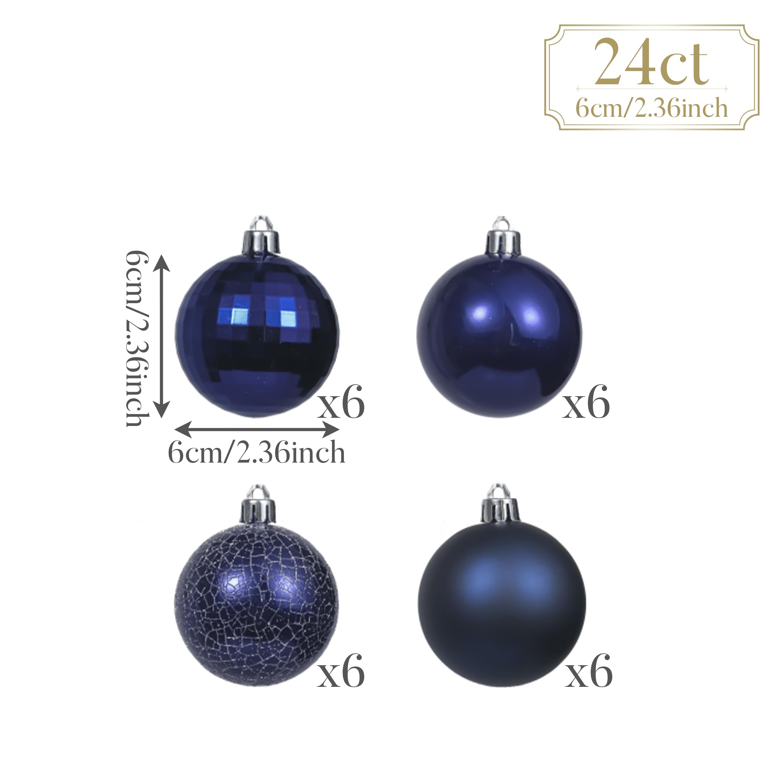 Valery Madelyn 24 ct 60 mm Weihnachtskugel-Ornamente, blaue Dekoration, bruchsicherer Kunststoff