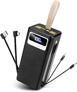 Power Bank 50000mah Full Capacity, 22.5W Fast Charging with Build-in Cables, LED Display and Flash Light for Camping, Portable Charger Power Bank for Cell Phones and Tablets.