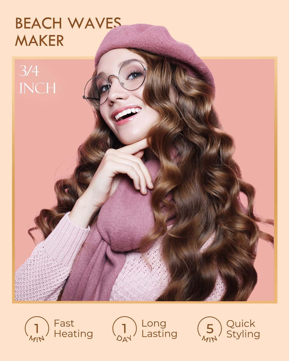 Curling Iron 3/4 Inch, Long Barrel Curling Wand for Long Hair, Ceramic Tourmaline Hair Curling Iron for Small Curls, Double Voltage(100-240V) - Image 2