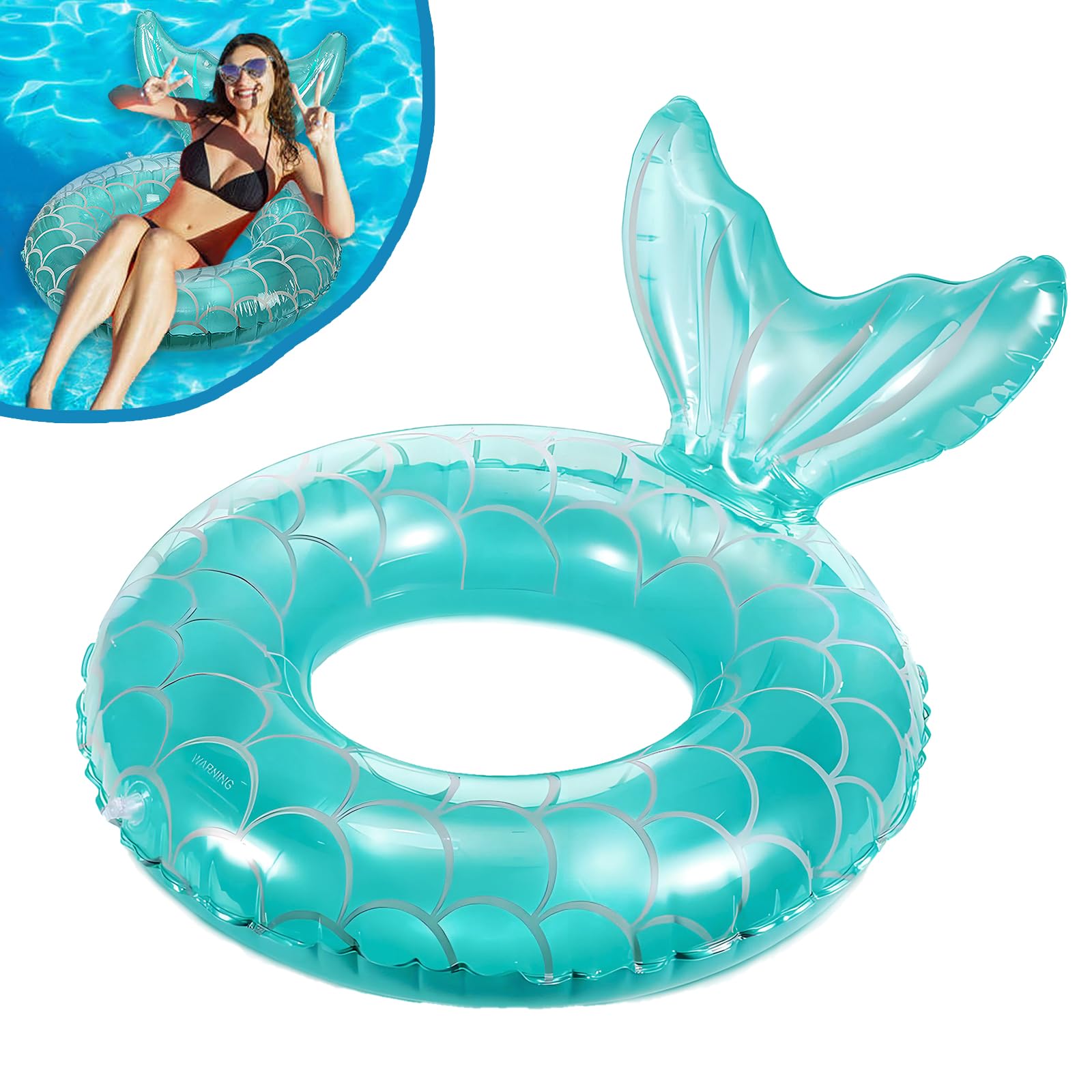 Inflatable Swimming Ring Mermaid Swim Rings Rubber Ring Pool Floats Durable Pool Tubes for Adults Kids Summer Beach Party Water Sports