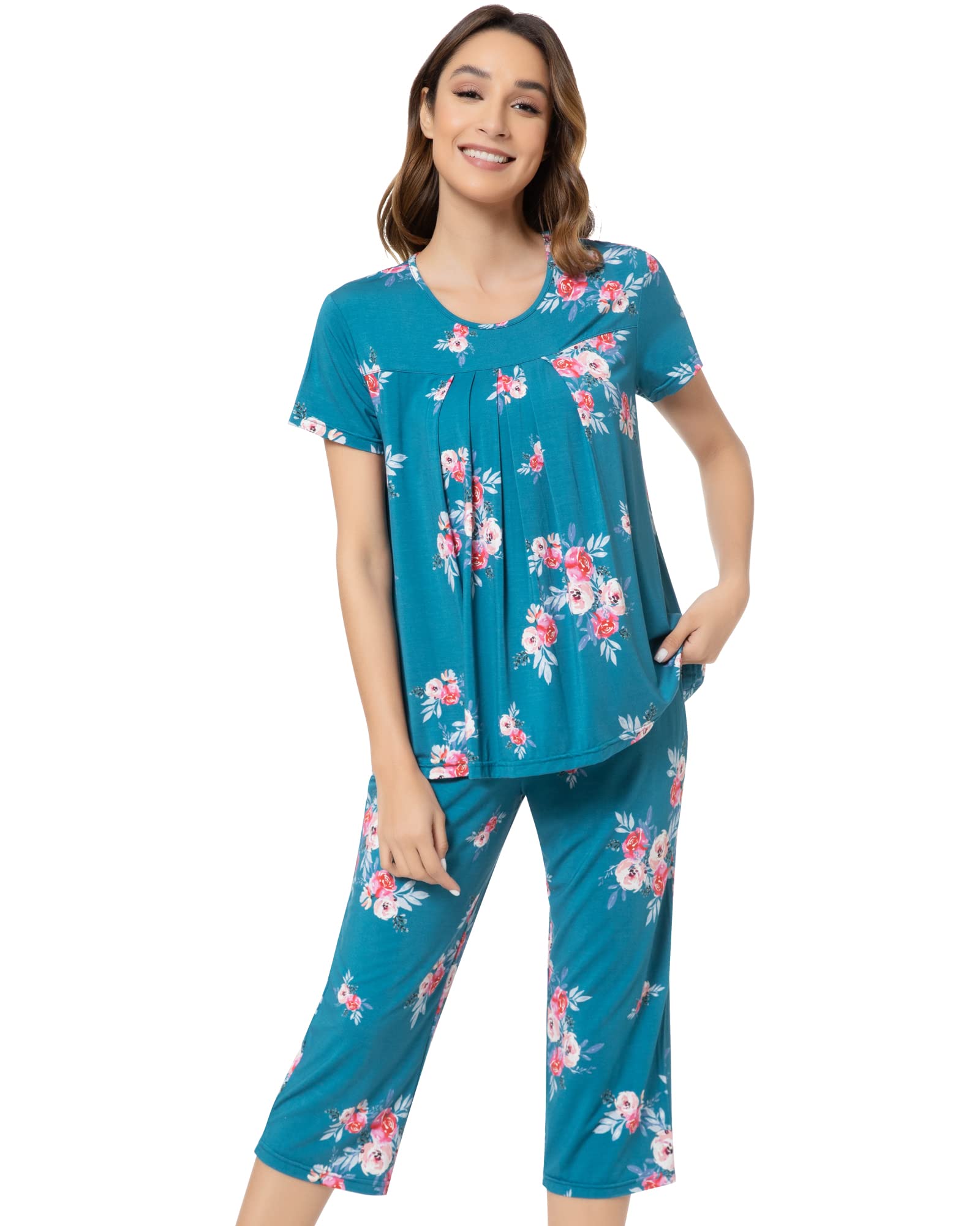 NACHILA Womens Pajamas Bamboo Viscose Pajama Set Capri Tagless Sleepwear