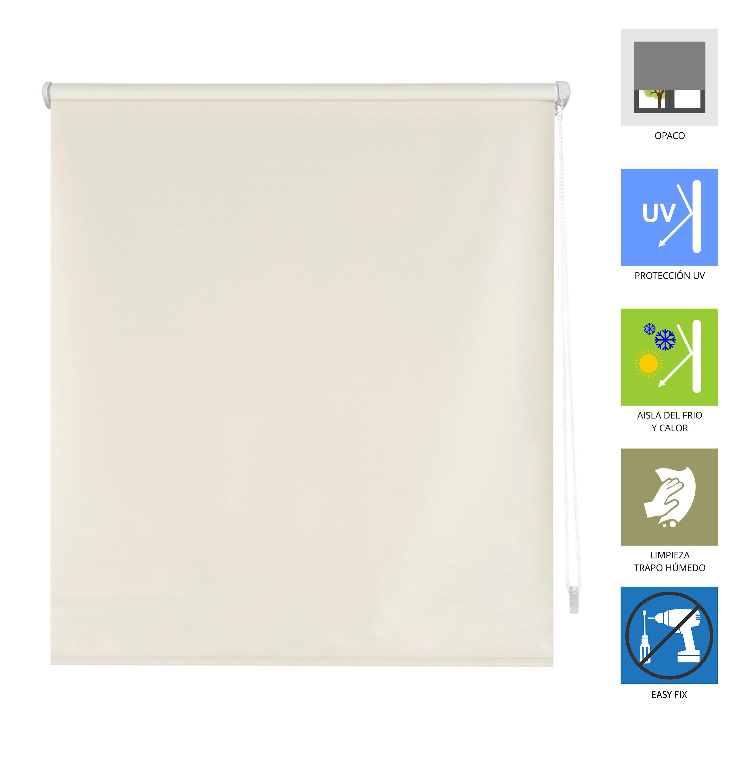 Store Enrouleur occultant Lisse, sans Outils et sans perçage, Dimensions du Store vénitien : 52 x 180 cm Largeur x Longueur/Dimensions du Tissu: 49 x 175 cm, Couleur Unie, Beige, Stores