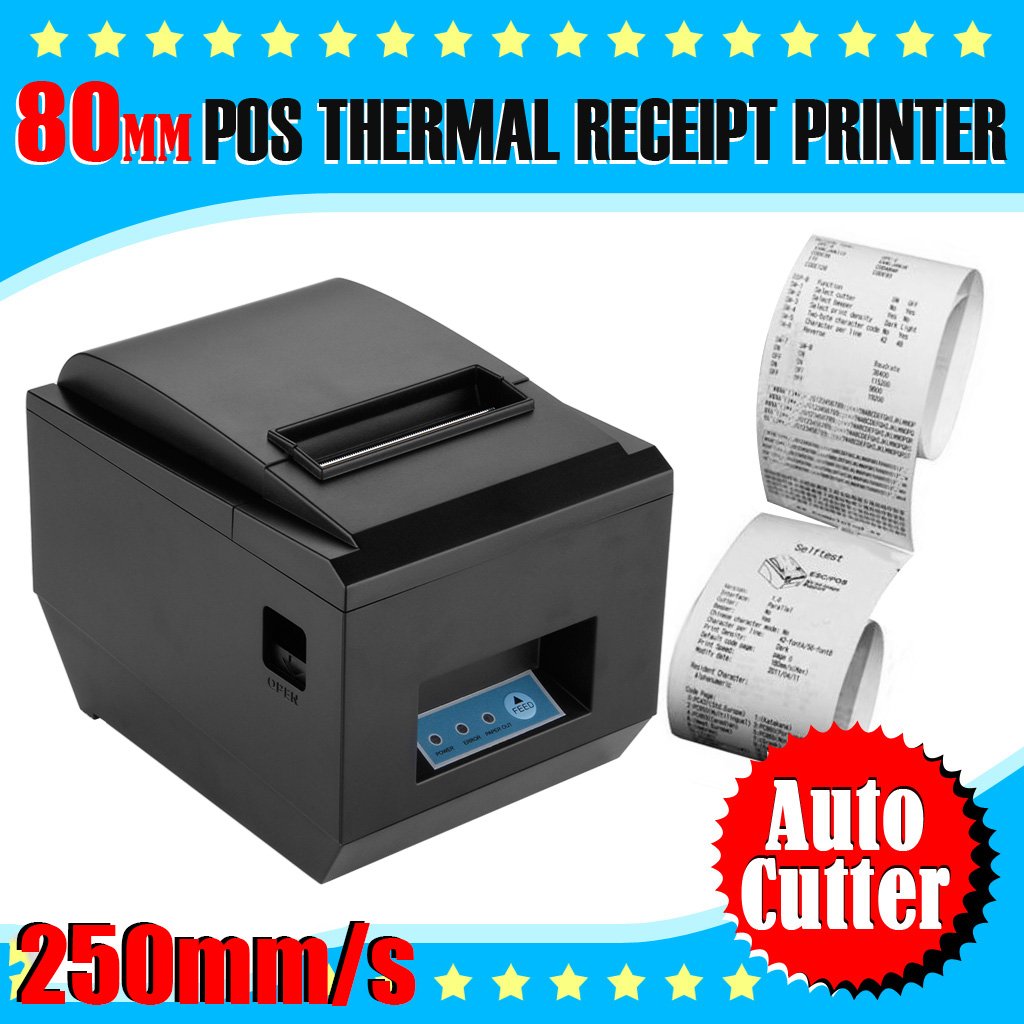 Excelvan - Impresora térmica de Recibos y Tickets (Interfaz USB, 80mm, 250mm/sec, Compatible con Andriod, Windows y Linux), Negro