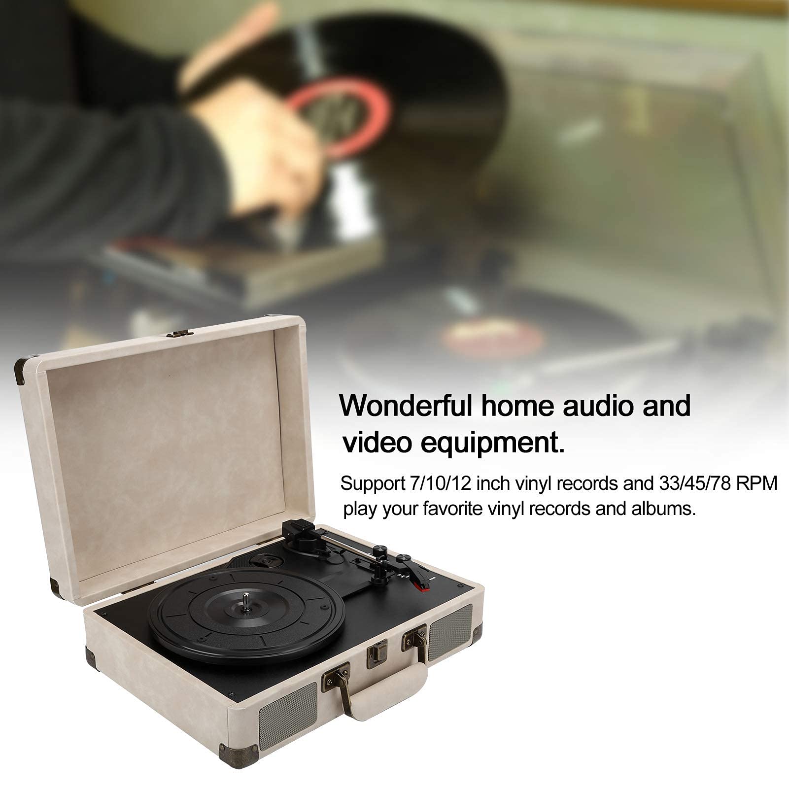 Giradischi in Vinile, Giradischi Portatile Vintage con Bluetooth, 33/45/78 Giri/min, 100/u2011, Supporto per Dischi in Vinile da 7/10/12 Pollici. Ciao