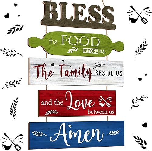 Geetery Letrero con texto en inglés Bless The Food Before Us para decoración de pared de cocina y comedor, decoración rústica de madera para