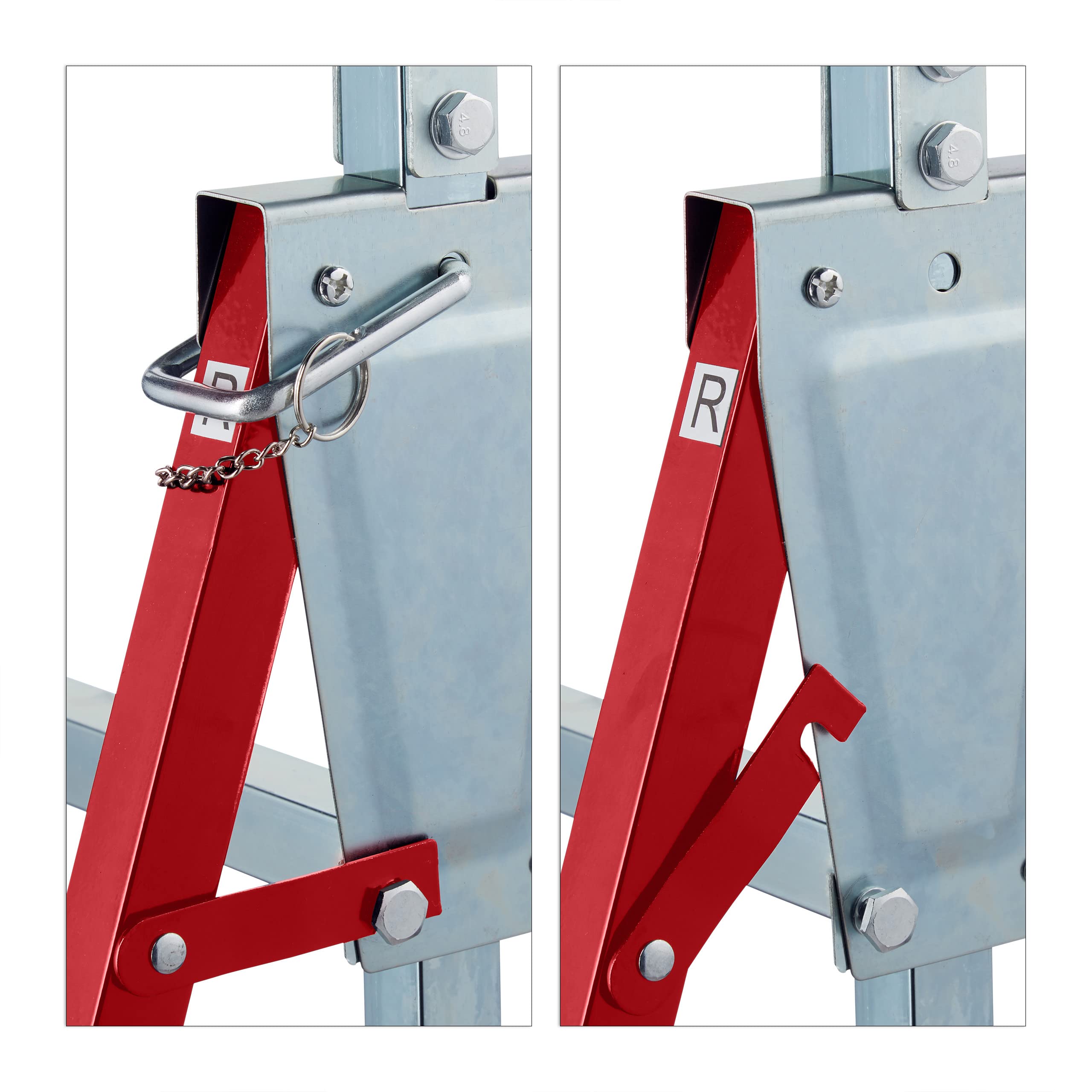 Relaxdays Klappbock, 2er Set, 7-Fach höhenverstellbar, bis 200 kg, klappbare Arbeitsböcke, Werkstatt, Stahl, rot/Silber