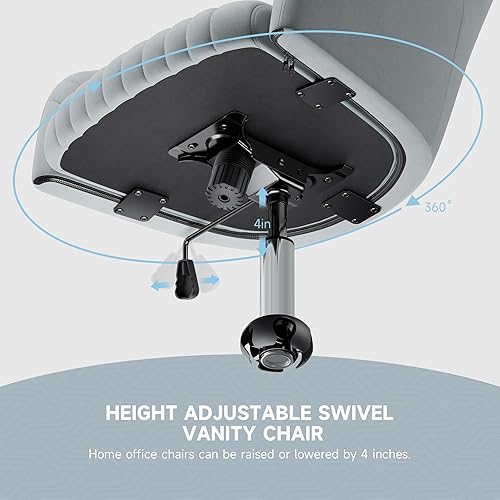 Miniatura 3 de Warmiehomy Silla moderna de oficina en casa con ruedas con respaldo medio tapizado de terciopelo para computadora para espacio pequeño, sala de