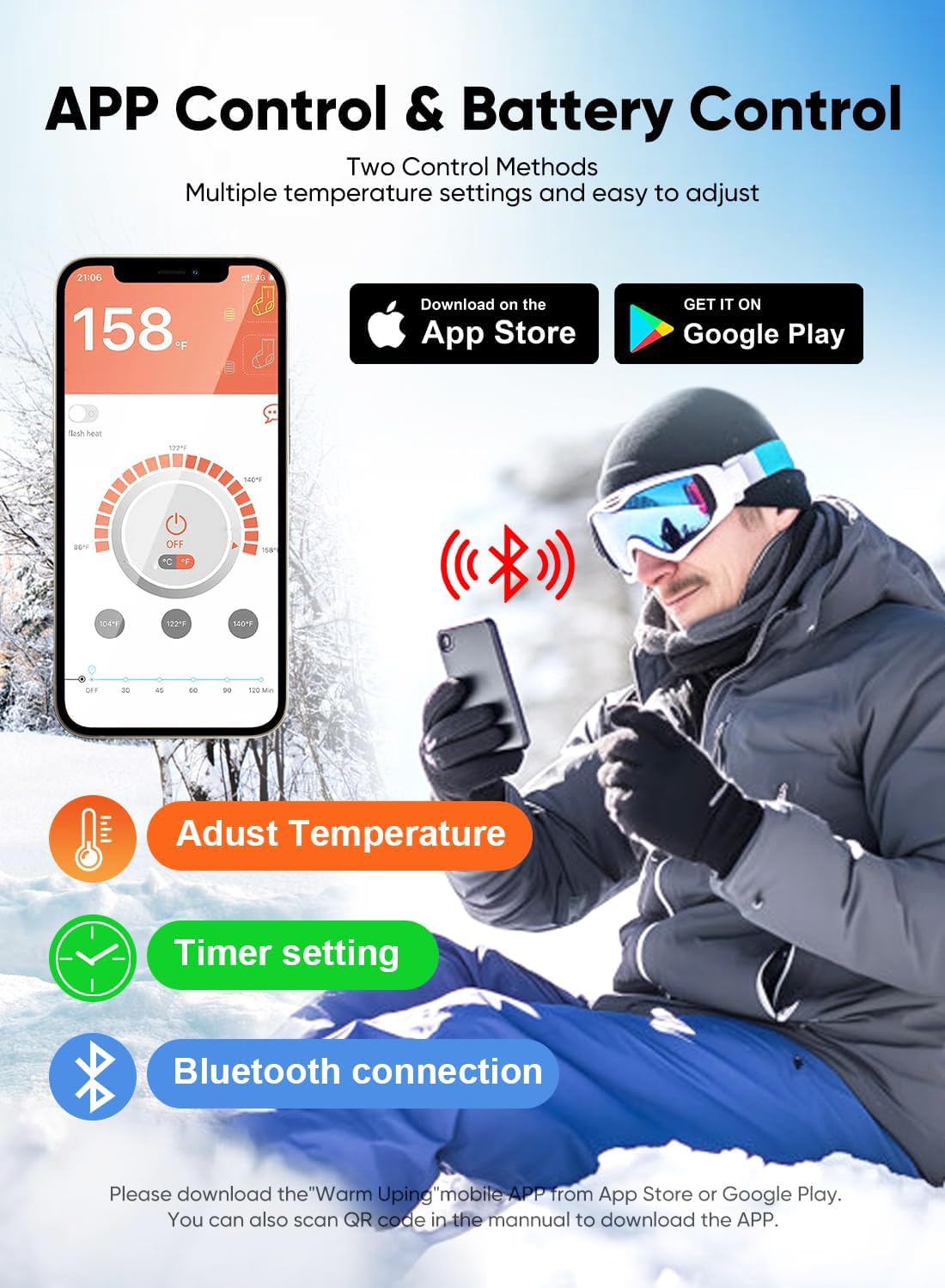 Heated Socks for Women Men, Auxemu 4-Level Smart App Control Rechargeable Battery Socks, 6000mAh×2 Compact Battery Feet Warmer for Winter Outdoor Hunting Fishing Skiing - Image 2
