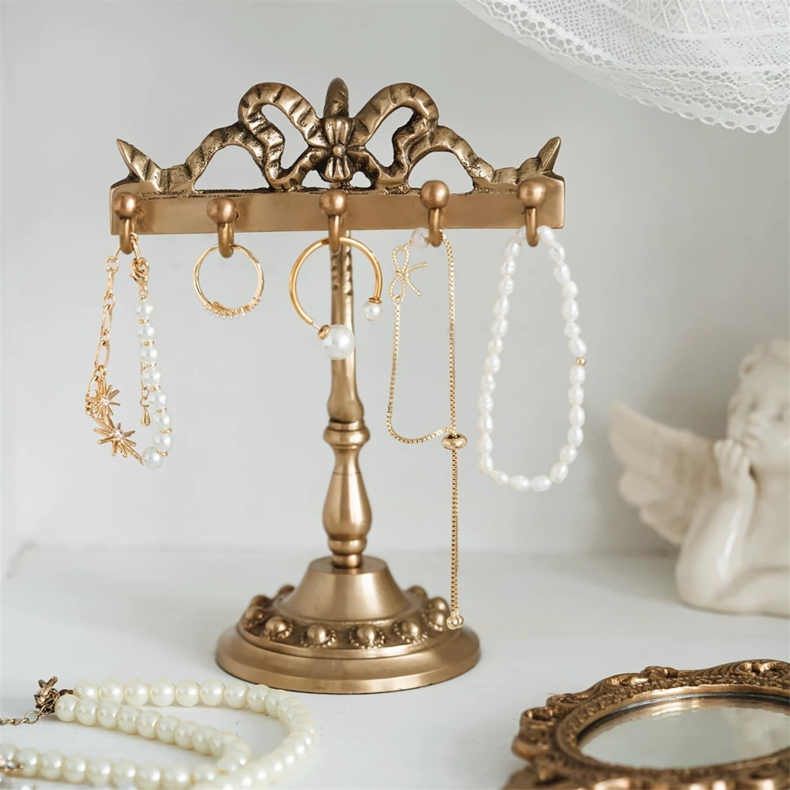Stojak na biżuterię Vintage Handcrafted Brass Jewelry Display Stand
