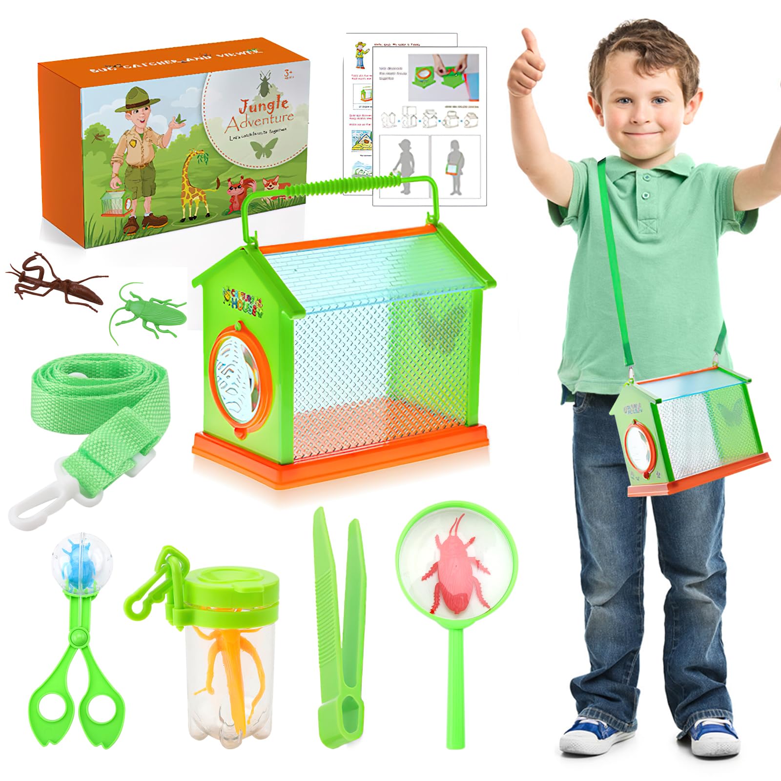 Caja de Observación de Insectos, Caja de Insectos de Aumento, Juego de lupa de insectos para niños, 9 Piezas Set de explorador para niños, Kit de Explorador al Aire Libre, Caja de insectos para niños