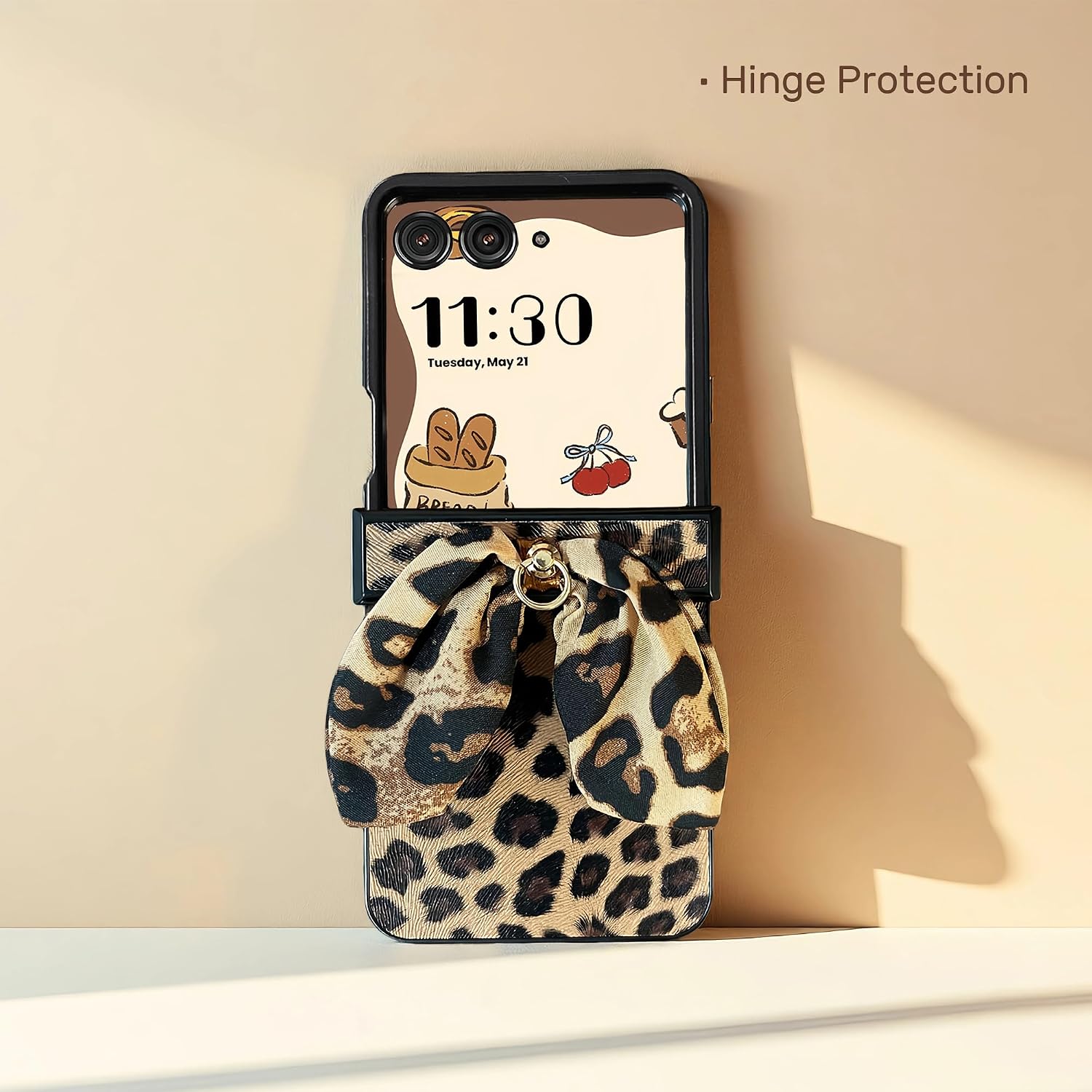 for Galaxy Z Flip 7 Case with Hinge Cover & Ring & Chain, Leopard Print Design Cute Z Flip 7 Phone Case for Women, Shock Absorbing Elegant PU Leather Phone Case for Samsung Galaxy Z Flip 7