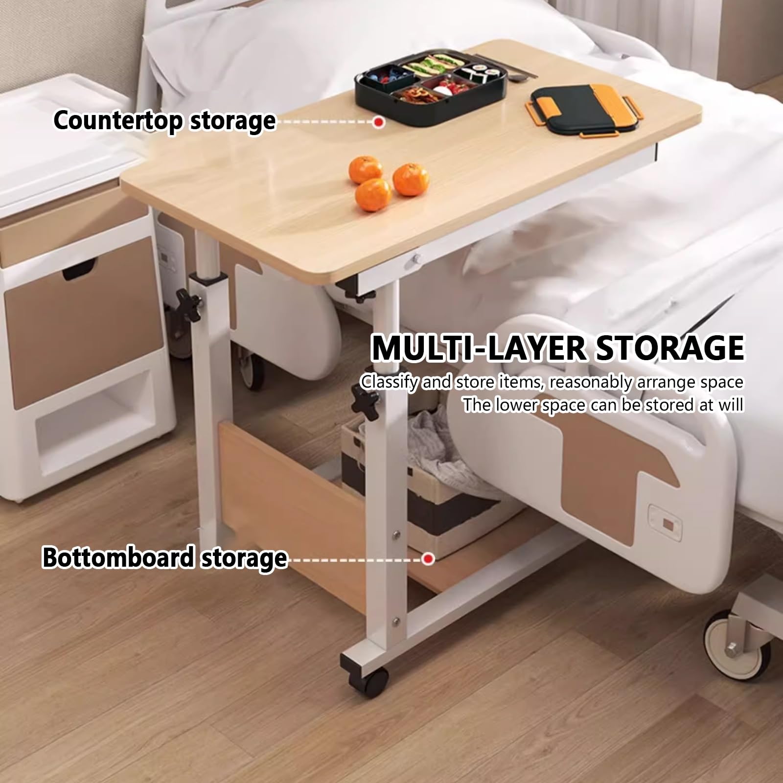 Tavolino da letto regolabile in altezza per laptop, tavolino con ruote, scrivania per casa, ospedale e divano
