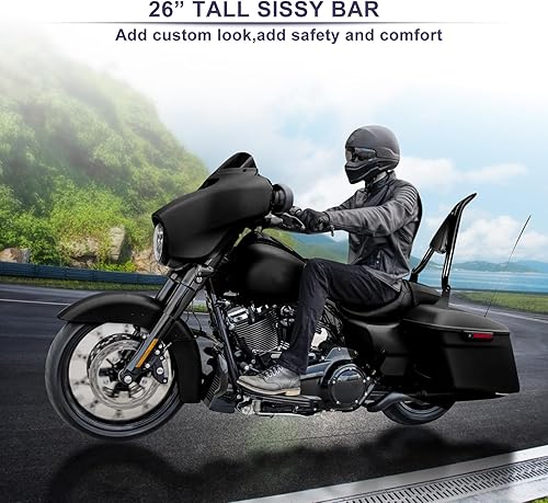 Miniatura 7 de Hutexico Almohadilla para respaldo de pasajero desmontable de 26 pulgadas, color negro brillante, para Harley Touring 2009-2025 (Road King, Street