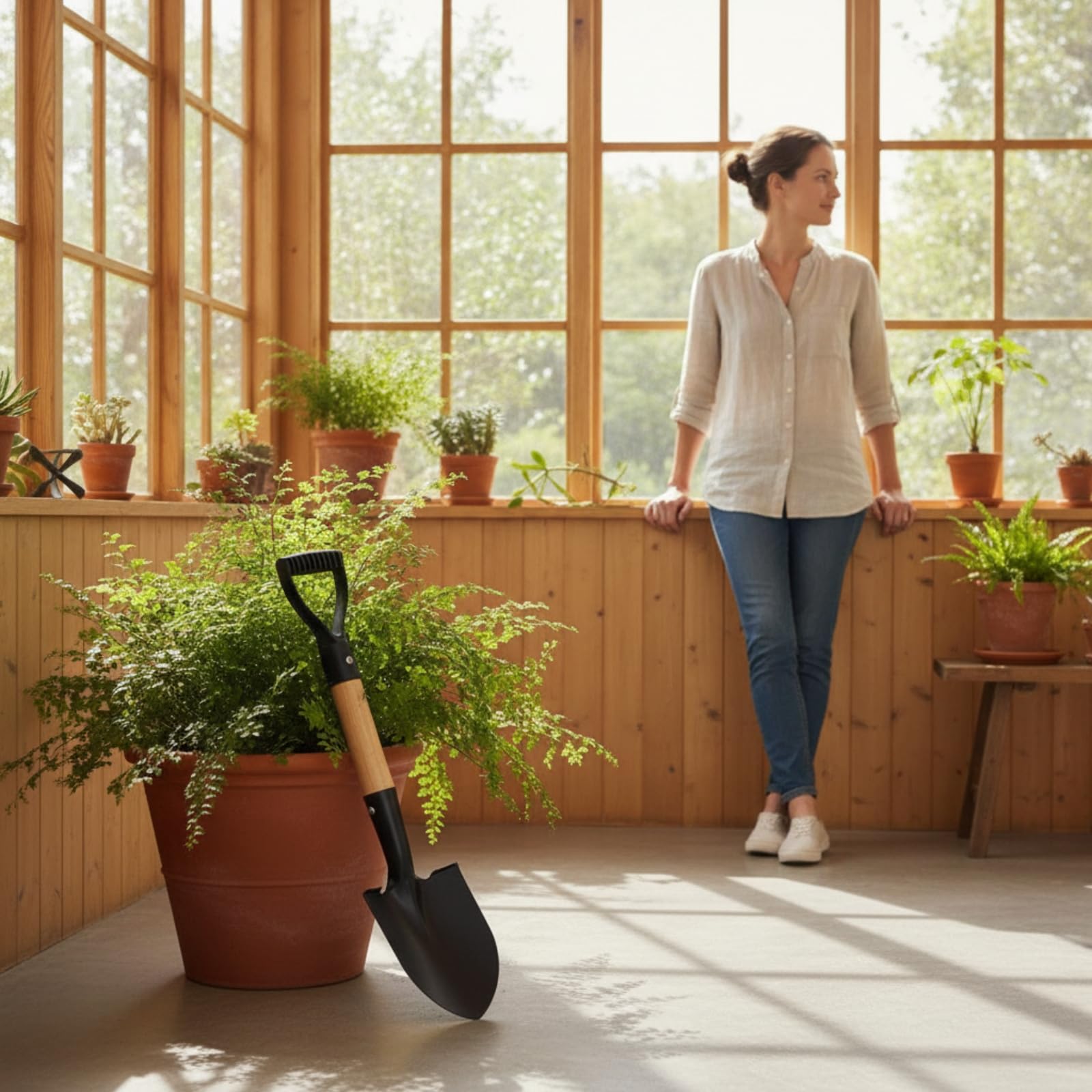 Harilla Pala de Jardinería Punta Aguda de Pala de Trasplante Herramienta de Excavación Acero Manganeso Templado y Mango de Madera Ergonómico, 68CM, Square Head