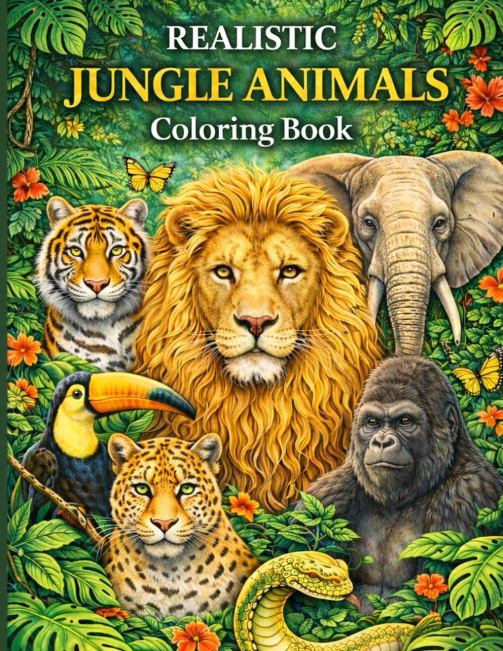 Animali della giungla - Libro da colorare con immagini già colorate a fianco: Immagini realistiche e dettagliate di 21 animali della foresta (Libri da colorare Angelo Fabris)
