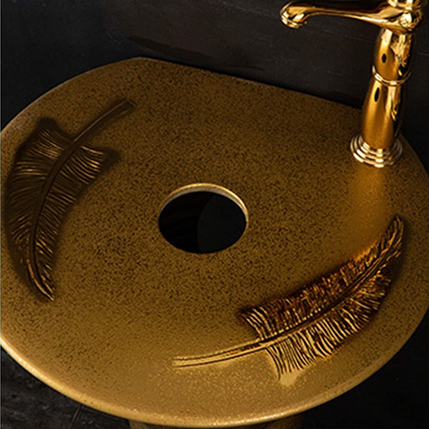 Freestanding Pedestal Sink Hotel Art Basin, Modern Ceramic Bathroom Basin Sink, Gold Cylindrical Hand Wash (Size : Without Mirror), oujinmm2024327 (with Mirror)