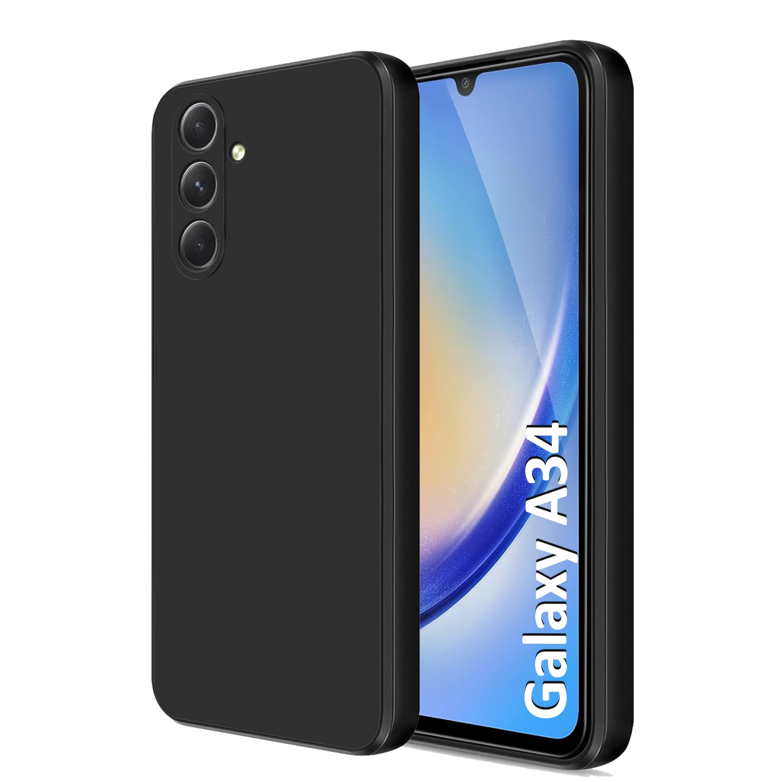 Cyber-Tech Case Compatible with Samsung Galaxy A34 5G, Silky-Soft Touch Full-Body Protective Phone Silicone Case, Shockproof Cover with Microfiber Lining, Black