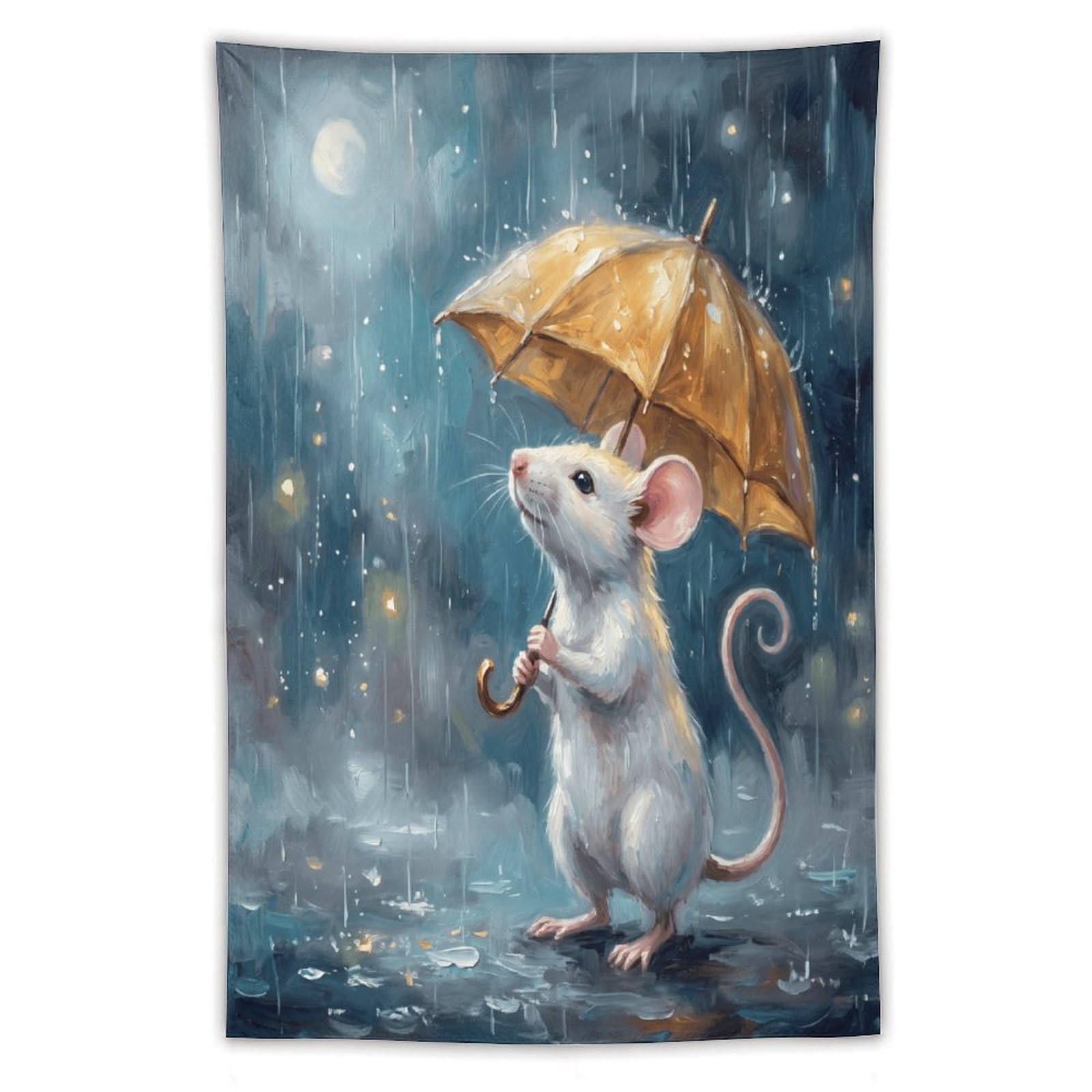 W7C8U2X3 Umbrella Mouse Night Wall Tapestry, Whimsical Storybook