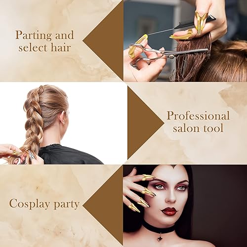 Miniatura 6 de 9 anillos de metal para separar el cabello y herramientas de selección de color meñique, dedo retro para uñas con peine de acero, peines puntiagudos