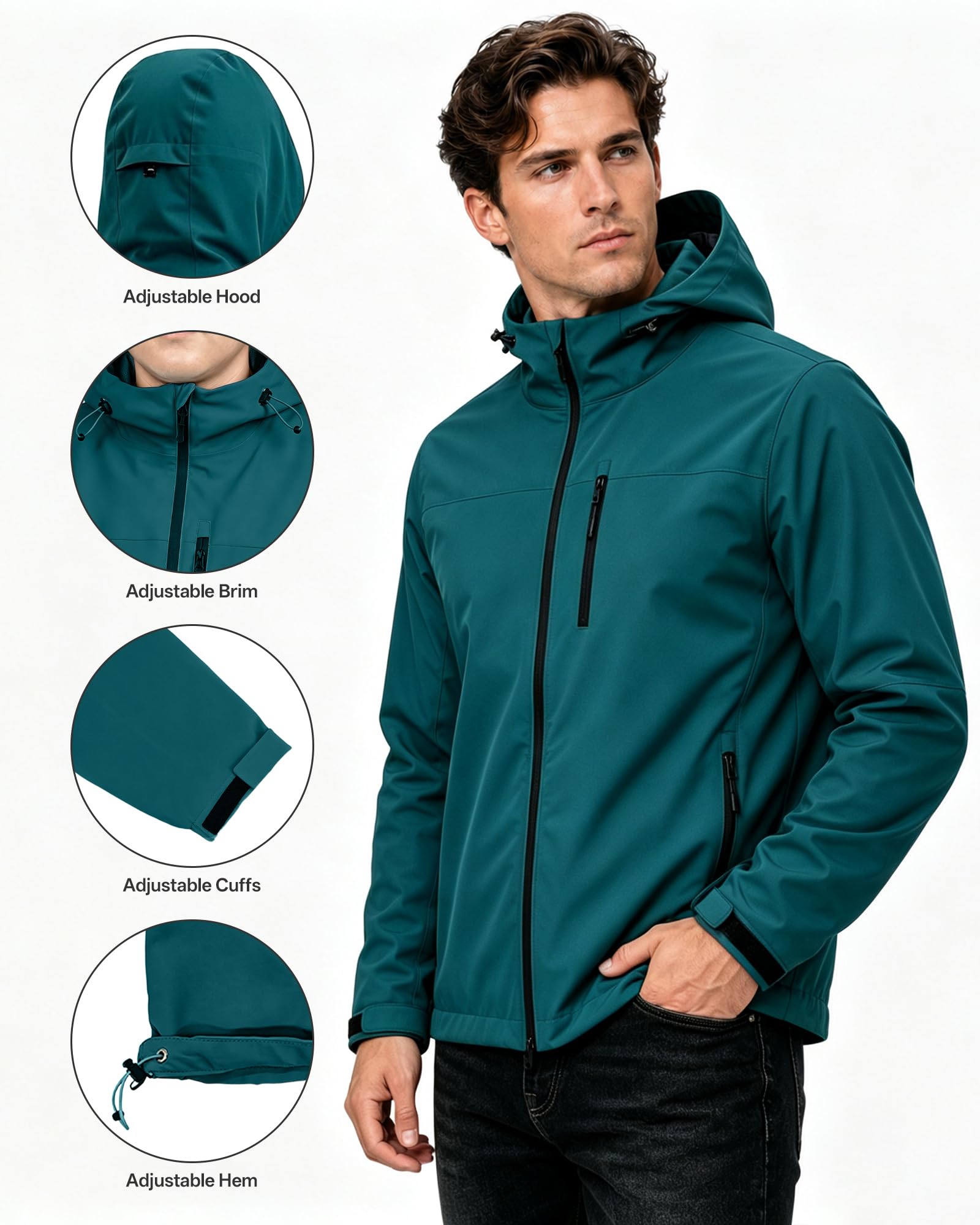 Chaqueta Softshell impermeable transpirable para hombre Chaqueta de lluvia ligera Cortavientos Packable Impermeable para bicicleta con capucha