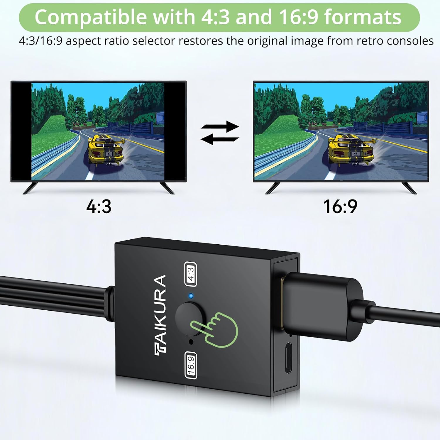 RCA to HDMI Converter with 4:3/16:9 Switch, 1080P AV Composite Video Adapter with HDMI and USB Cables, Supports PAL/NTSC for Wii PS2 DVD VHS to HDTV or Monitor