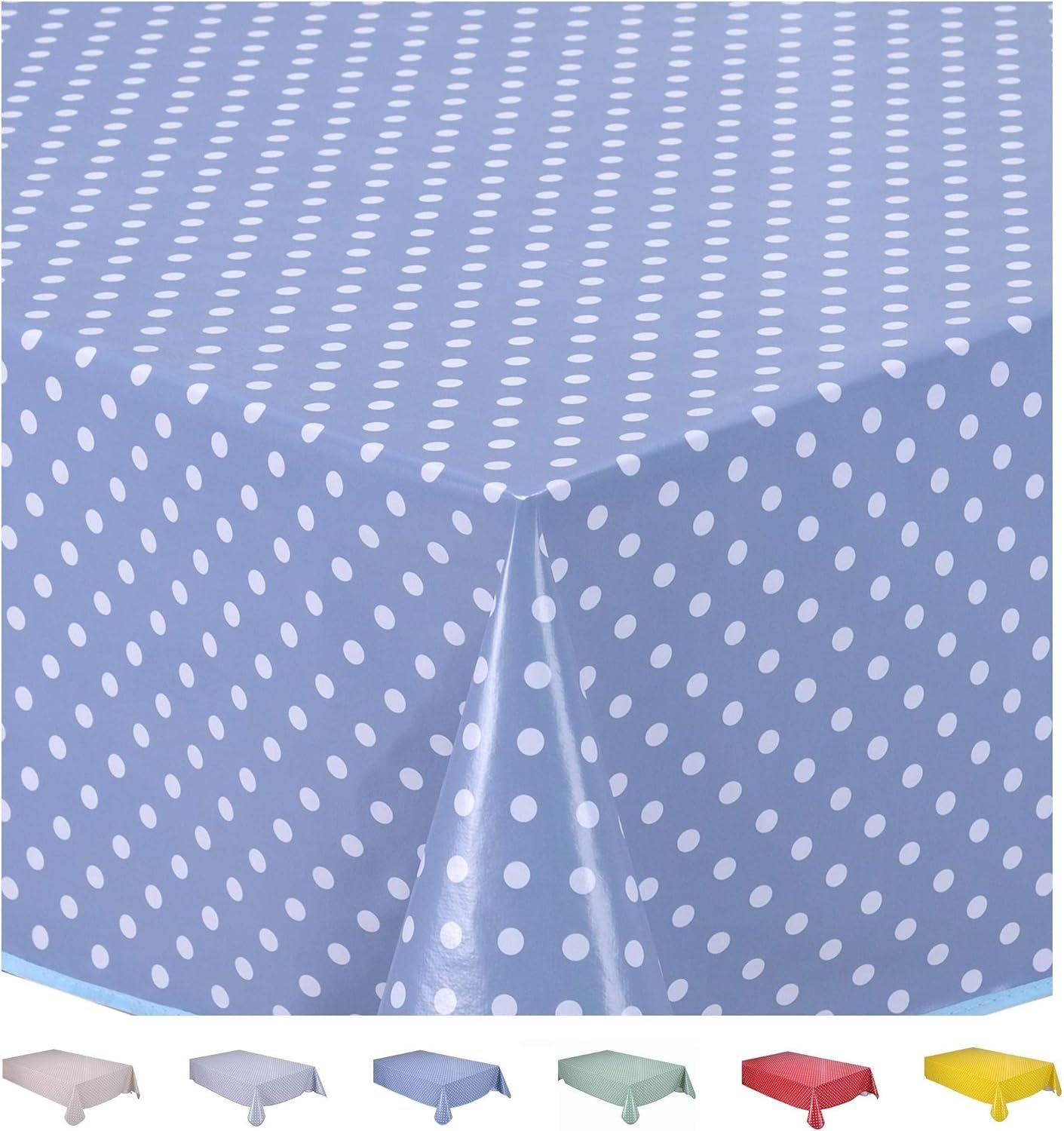 Home Direct Wipe Clean Table Cloth Oilcloth PVC Tablecloth Table Cover Protector Small Polka Dot 100cm x 140cm 39"x55" Blue Grey