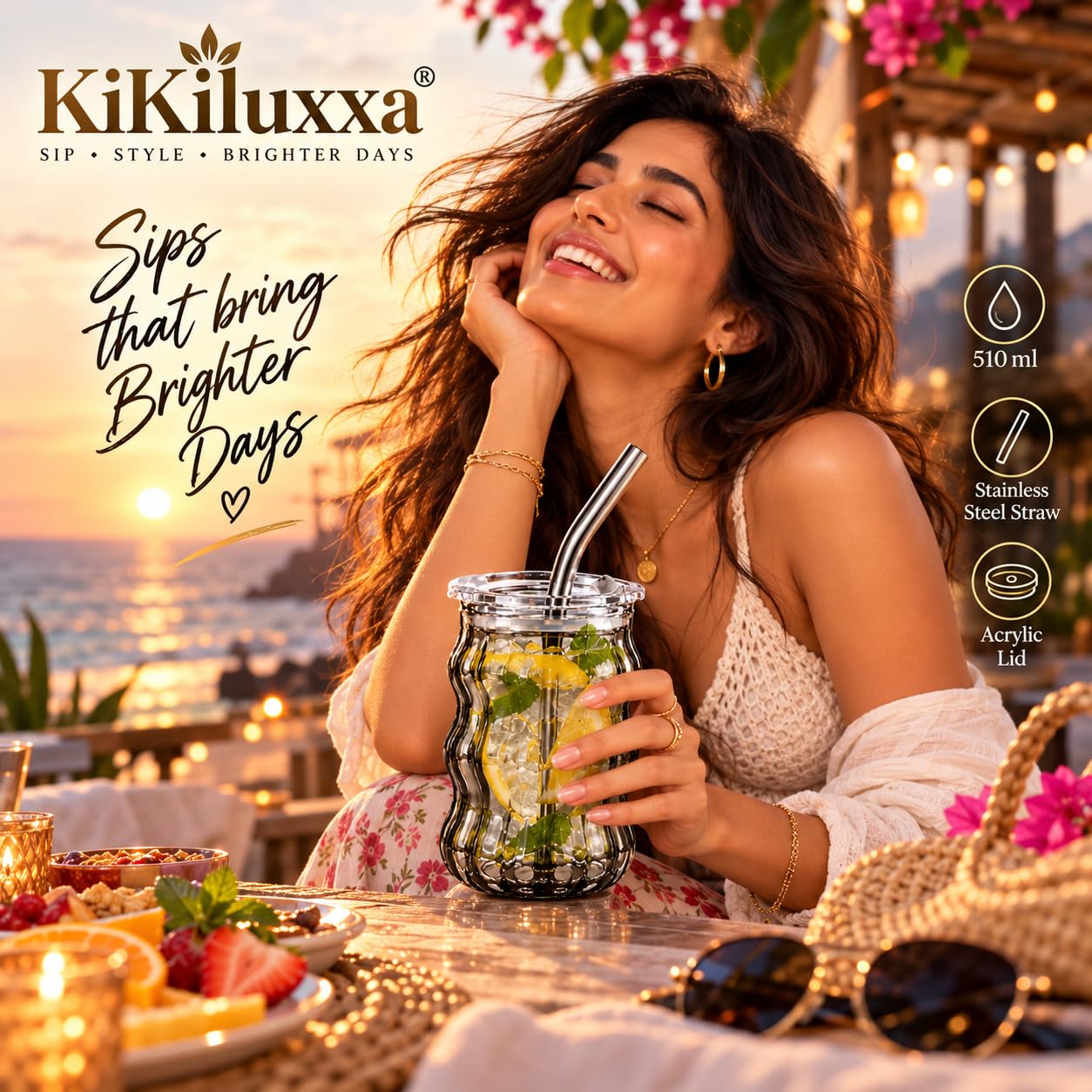 KiKiluxxa Glass Sipper - Stylish Reusable Bottle -3