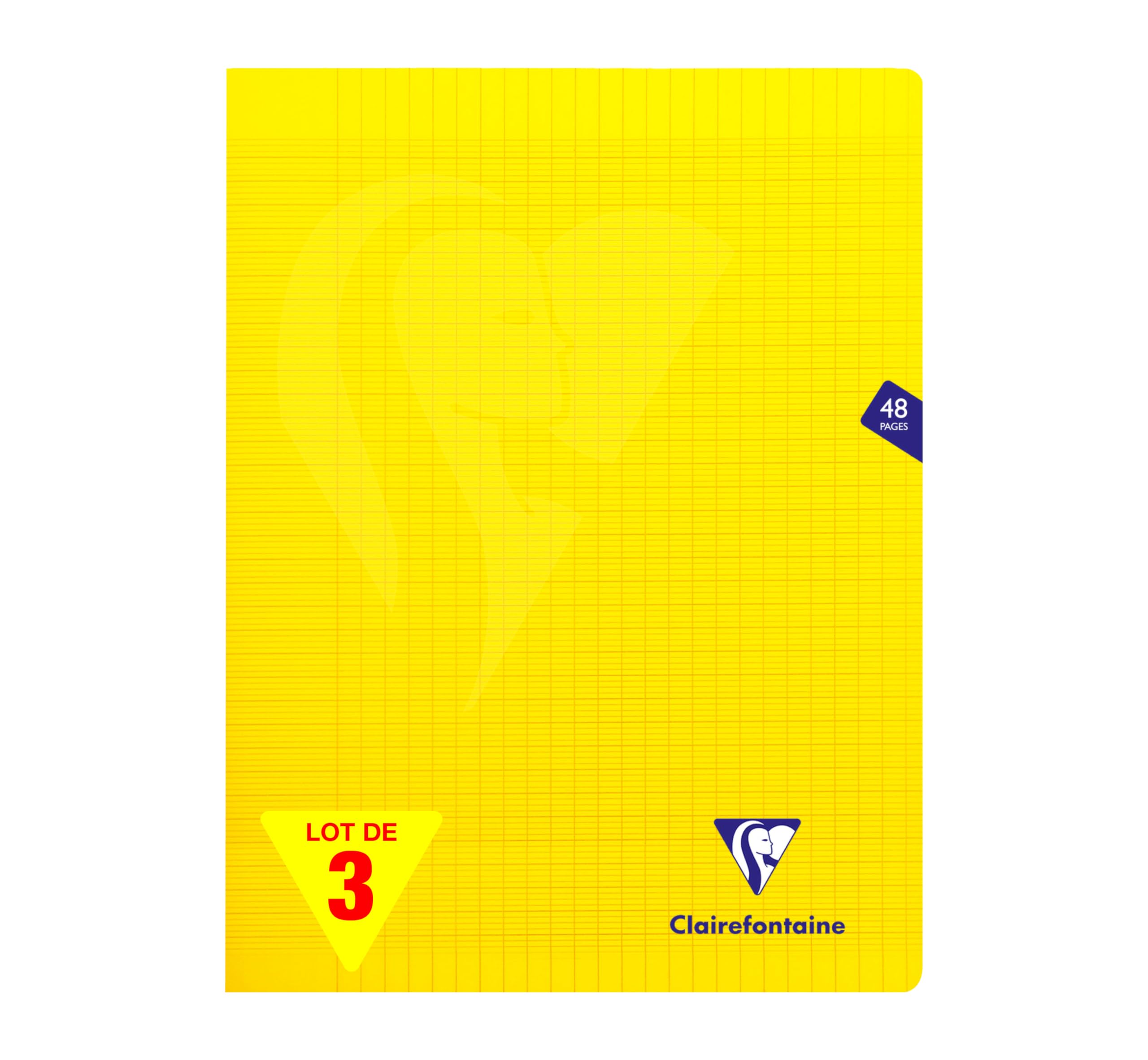 Clairefontaine 343311AMZC Lot de 3 Cahiers Agrafés Mimesys 24x32 cm 48 Pages Grands Carreaux 90 g Couverture Polypro Jaune