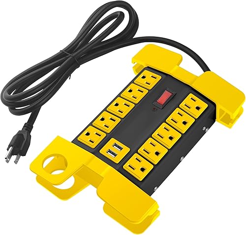 Miniatura 8 de CCCEI Regleta de alimentación resistente con puertos USB, 10 salidas para garaje, protector de sobretensiones de 2700 julios, metal para taller