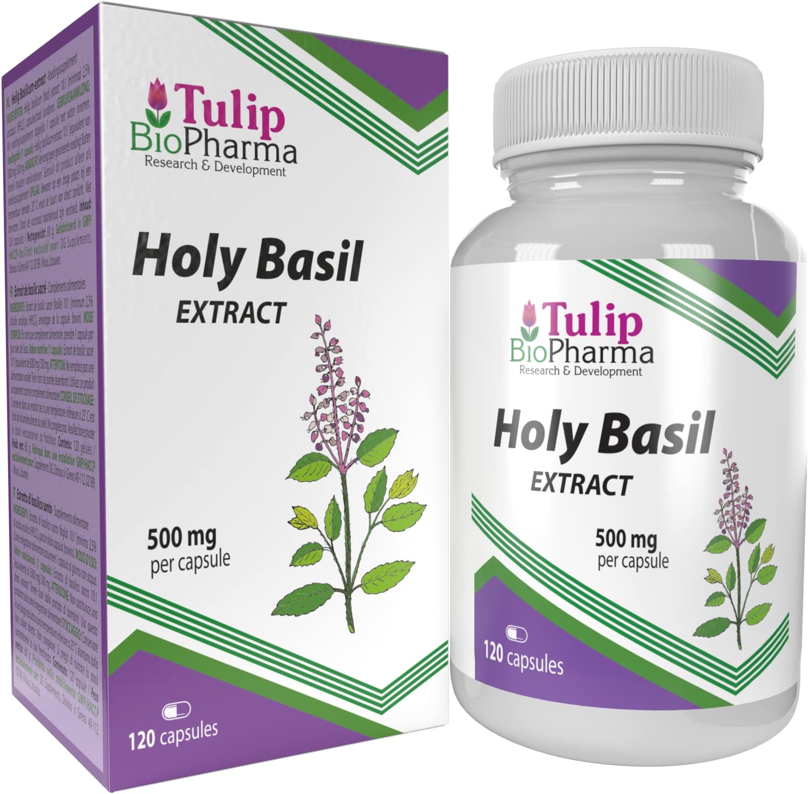 Tulsi Holy Basil 5000mg Equivalent (500mg of 10:1 Extract) 120 Capsules, 3rd Party Lab Tested, High Strength, No Fillers or Bulkers, Gluten, GMO Free