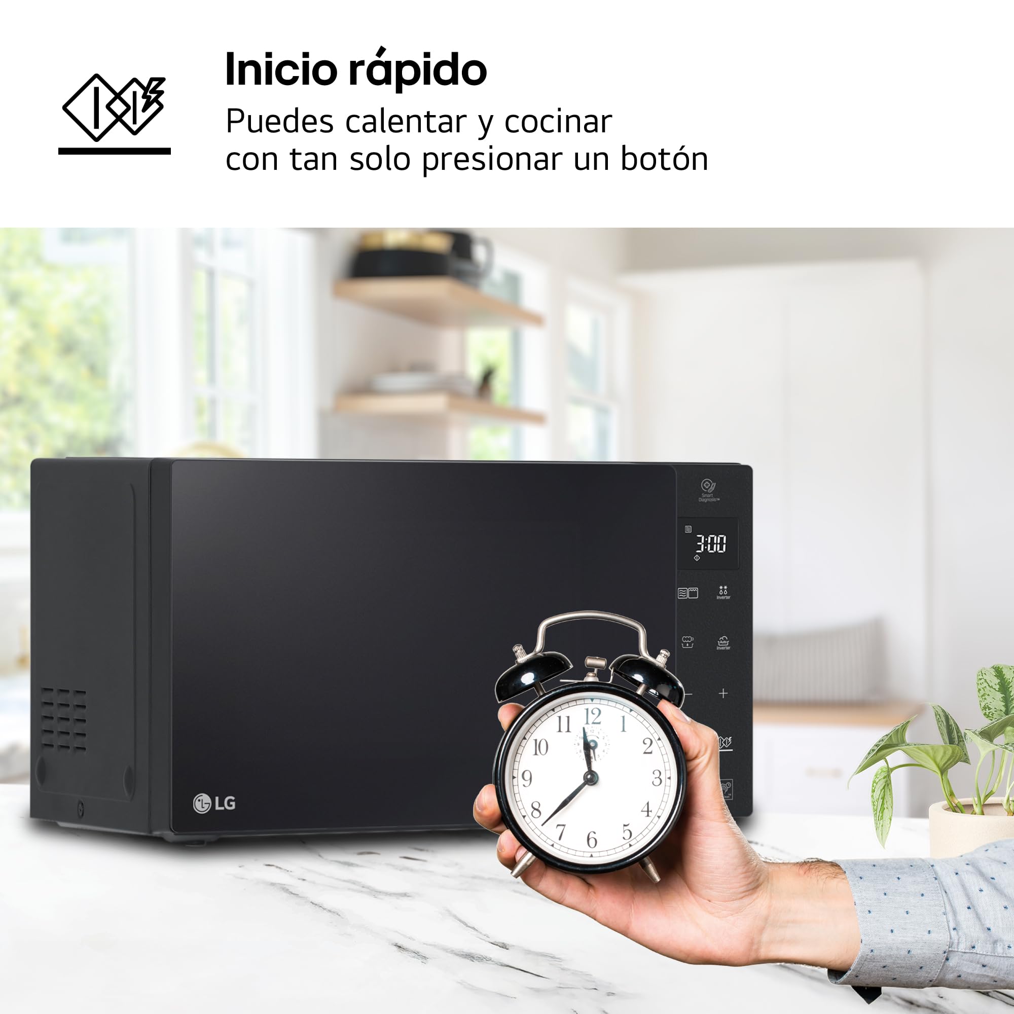 LG MH7235GPS - Microondas con Grill 2 en 1, 32L, Smart Inverter 1200 W, Panel Táctil y Giratorio, Cocina Rápida y Uniforme, Display LED, Easy Clan, Ahorro Energético, Negro