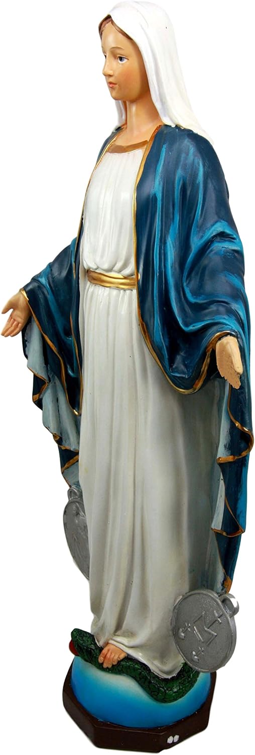 Ebros Gift Virgin Mother Mary Madonna with Miraculous Miracle Medal Statue Christian Catholic Decor Figurine Decorative Altar Sculpture 16" Tall