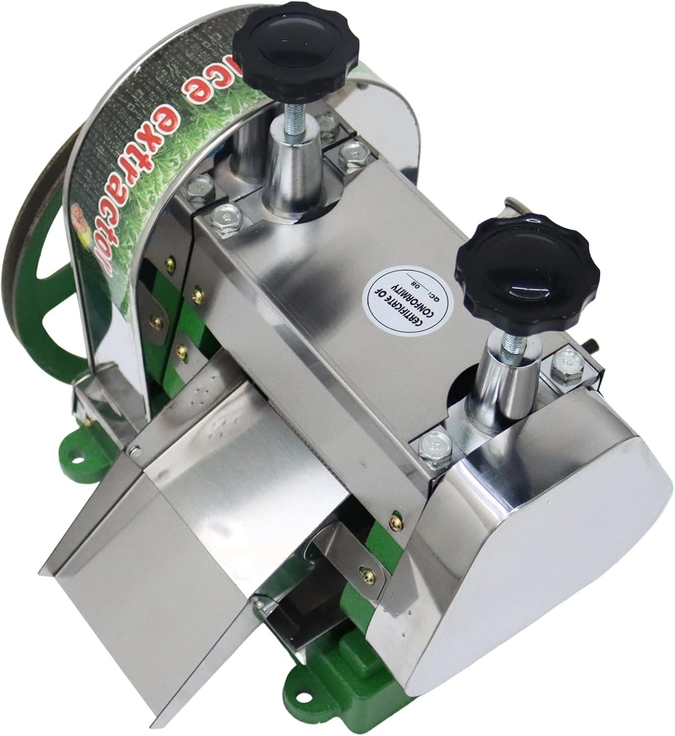 Manual Suger Cane Ginger Press Juicer Machine 3 Rollers Metal Hand Crank Juice Extractor with 2 Peeling Knives for Home Commercial Juicing