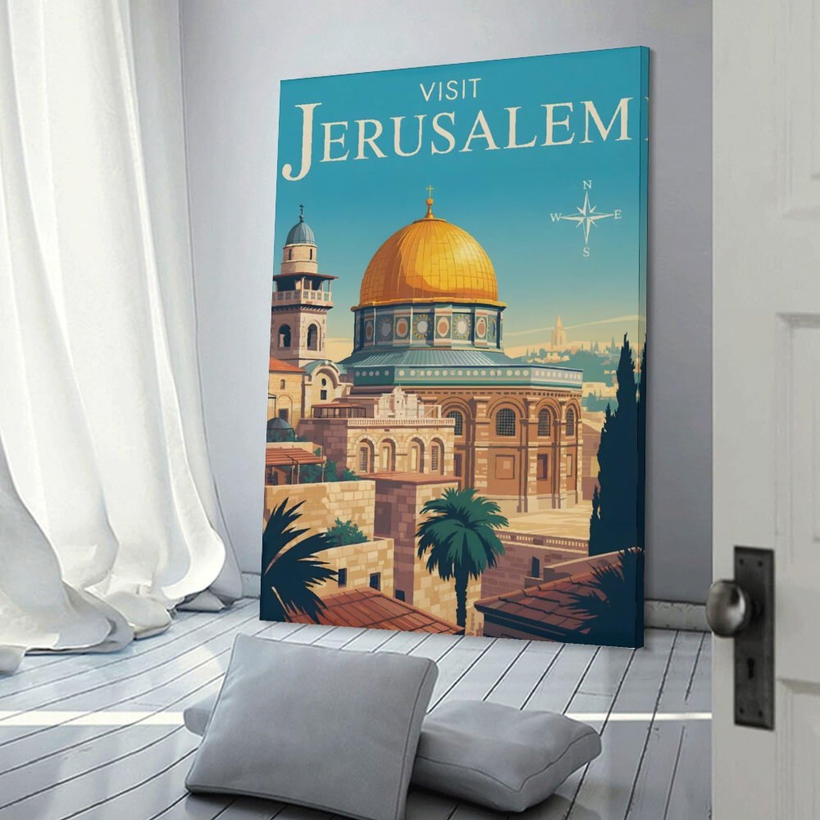 Junmoney Visit Jerusalem Travel Room Decor Wall Art, 12x18inch(30x45cm), for Bedrooms, Workspaces And Everyday Interiors, An Adaptable Decor Piece for Home Use