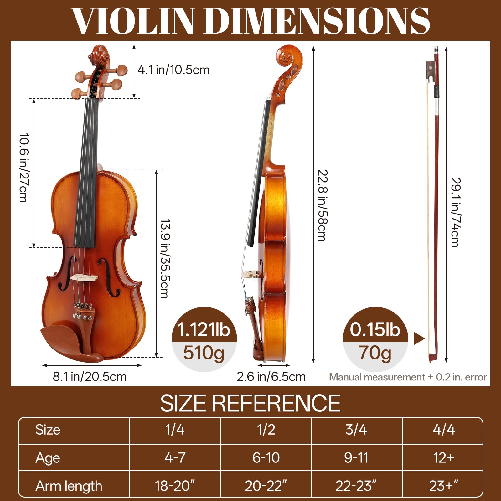 Kmise Violine 4/4 Starter-Set in voller Größe für Studenten, Anfänger, Erwachsene, robustes Jujube-Holz, akustisches Geigen-Set mit Hartschalenkoffer, Bogen, Kolophonium, extra Saiten, Schulterstütze