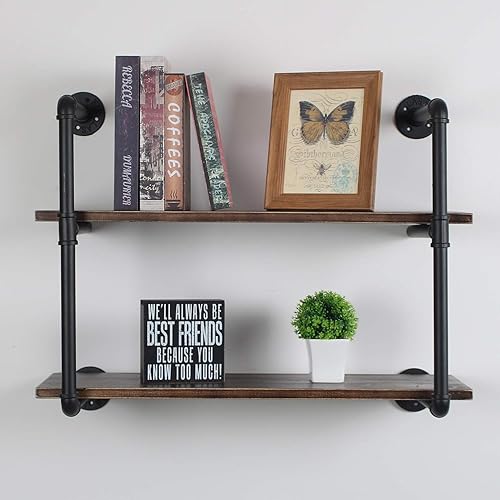 Miniatura 3 de Estante de pared de tubo industrial, estantería de montaje en pared de 2 niveles, estante rústico de montaje en pared de 30 pulgadas, estantes