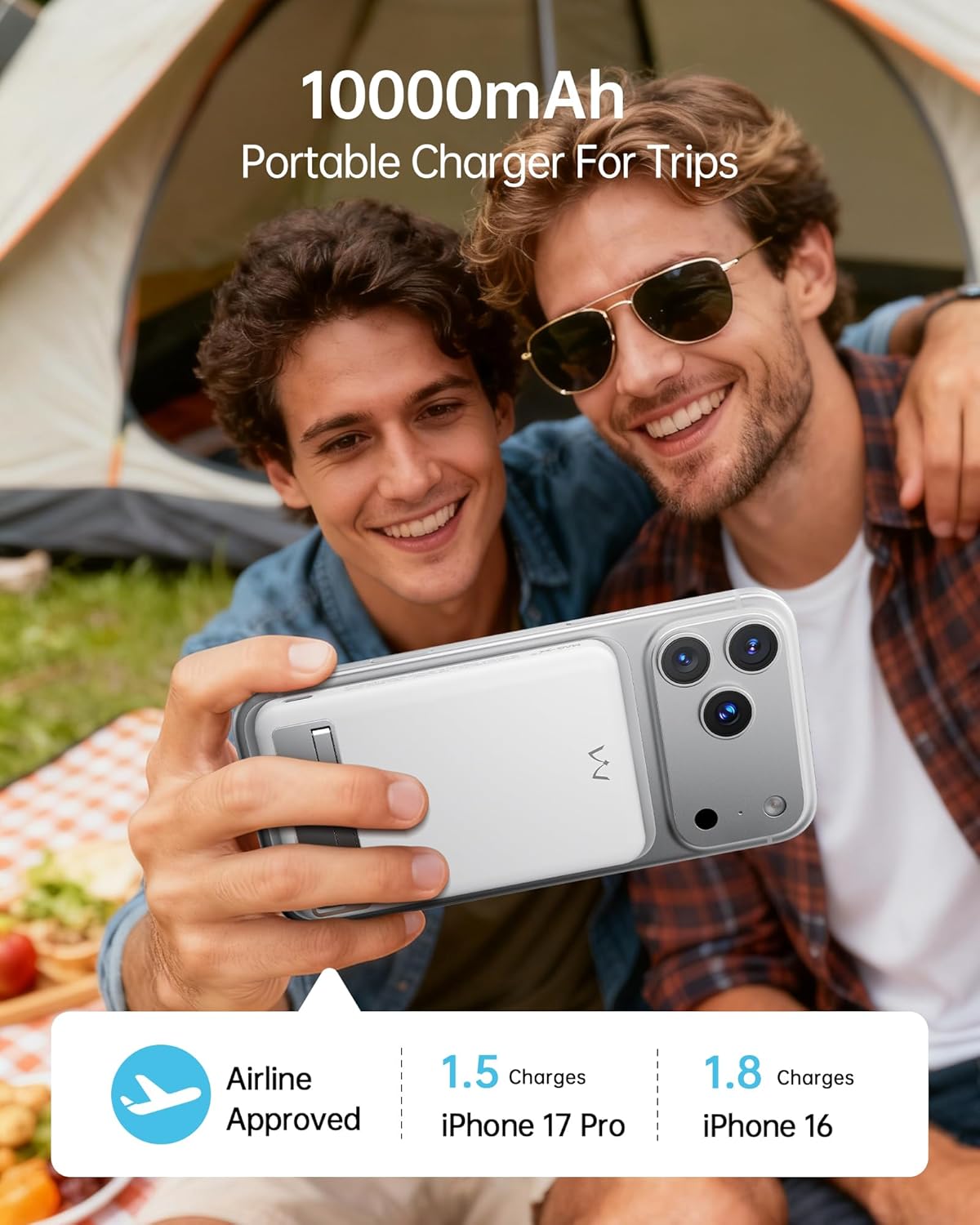 iWALK Magnetic Wireless Power Bank 10000mAh, Slim Portable Charger with 20W PD Cable Fast Charging, Metal Kickstand, LED Display, MagSafe Compatible Battery Pack for iPhone 17/16/15/14/13/12 Series