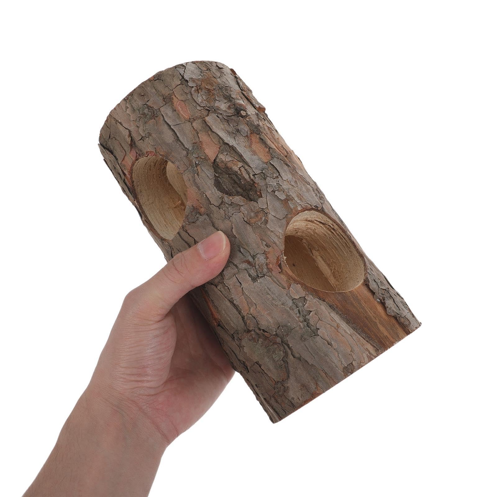 Sosoport Cueva Escondite para Reptiles de Madera de Pino Natural, Tronco Hueco de 20 Cm 3 Orificios, Resistente a Inmersión Prolongada y Fácil Mantenimiento para Acuarios y Terrarios