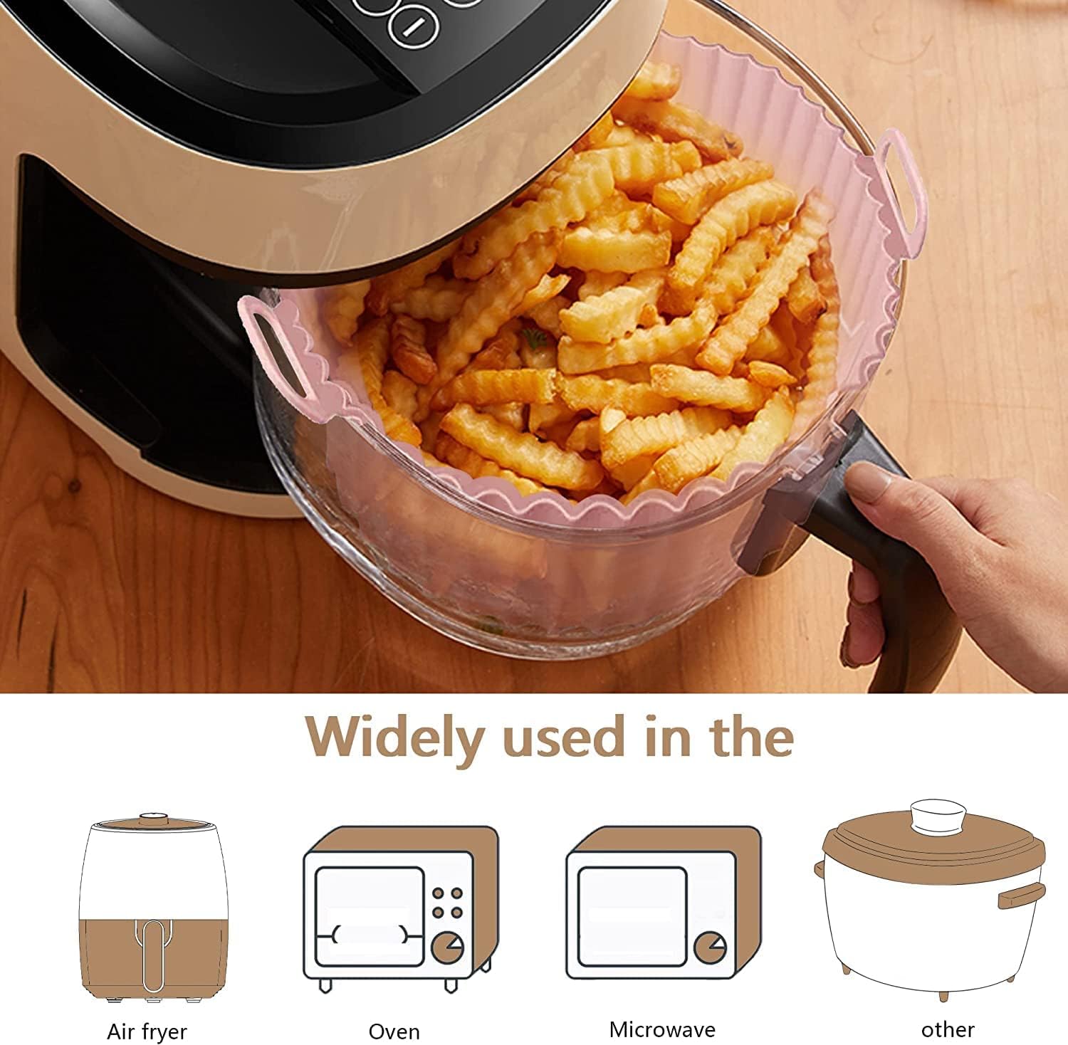 Silicone Air Fryer Liners Reusable Non-Stick AirFryer Silicon Pot Food-Grade Accessories for Parchment Liner Wave StripeTexture for Even Heat Resistant Silicone Baking Tray Pots (Round, 4)