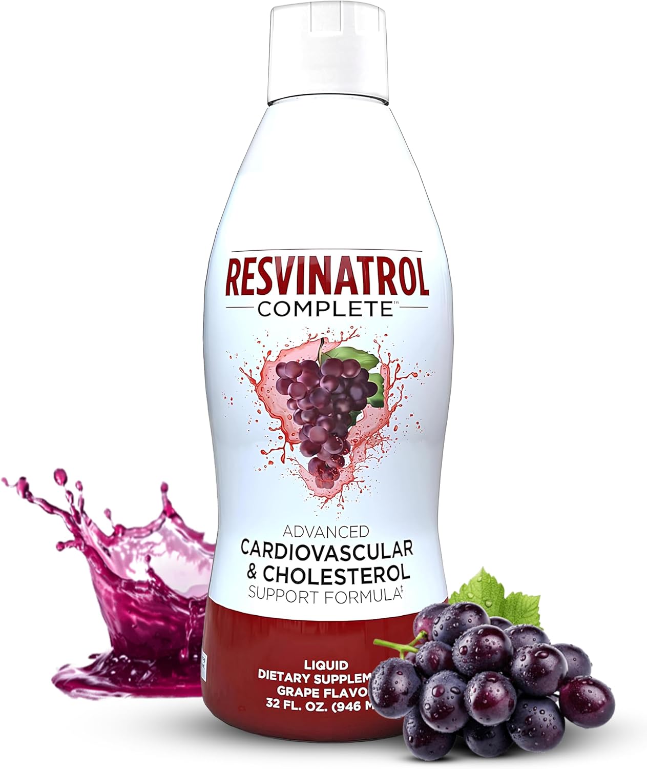 – 32 Fl. Oz. Advanced Liquid Cardiovascular & Cholesterol Support Formula – Liquid Resveratrol Supplement Promotes Healthy Aging, Heart Health & Energy Levels