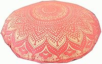 Vista 3 de Funda de almohada redonda hippie con mandala dorada de 32 pulgadas 100% algodón de lujo, decoración artesanal de habitación para tu sala de estar