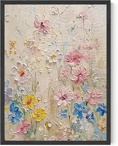 Impresiones de flores silvestres flotantes, arte de pared de paisaje, impresiones botánicas de naturaleza, póster floral colorido, pintura de flores