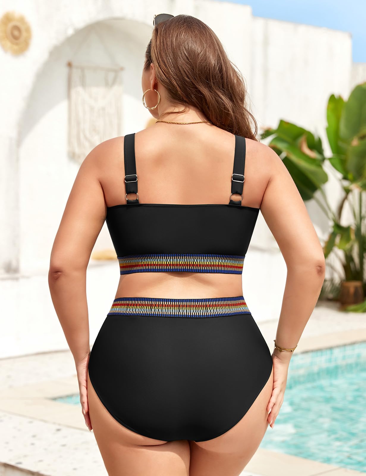 Bikini Mujer Talla Grande Cintura Alta Push Up Cuello En V Sexy Bañadores 2 Piezas