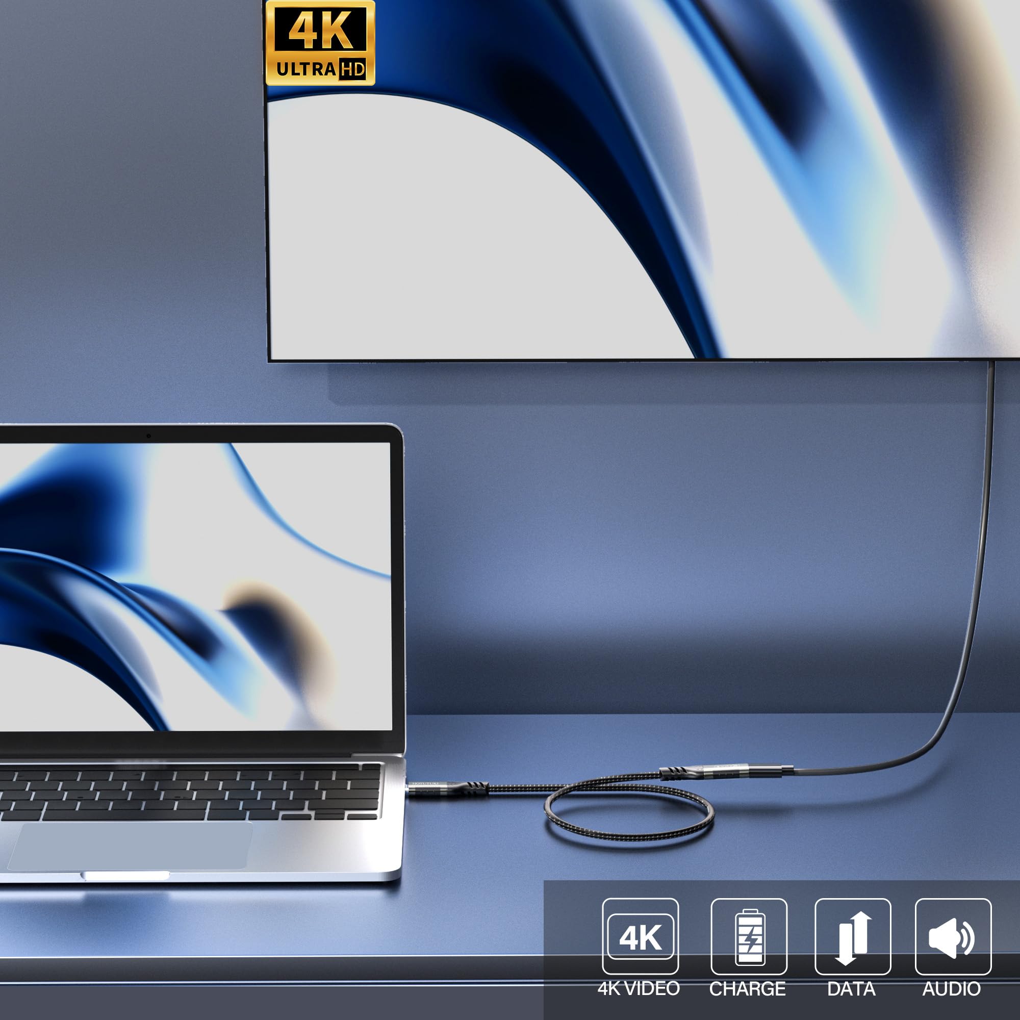 20Gbps USB-C Verlängerung 5m, Typ-C Stecker zu Buchse Extender Kabel, Ultra HD 4K@60Hz, 100W Laden, 20Gbps Datenübertragung