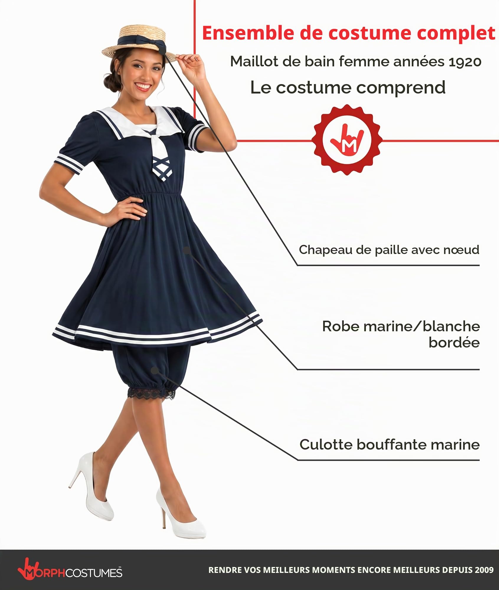 Fun Shack Deguisement Victorien Femme, Costume Baigneuse Halloween | Robe, Bloomer Assorti & Chapeau, Look Victorien d'Antan, À Enfiler, Parfait pour Halloween, Idéal pour se Déguiser